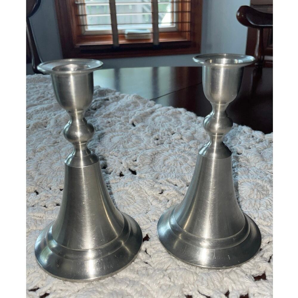Vintage Selangor Pewter Candlestick Holders - Pair (5.25" H) - MCM Taper Candles